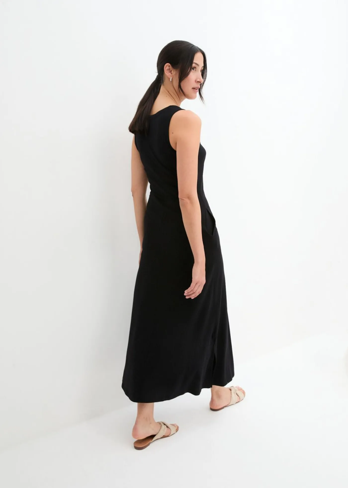 bonprix bonprix Vestido largo de mezcla de algodón y viscosa Negro New