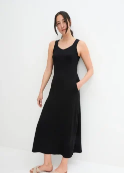 bonprix bonprix Vestido largo de mezcla de algodón y viscosa Negro New