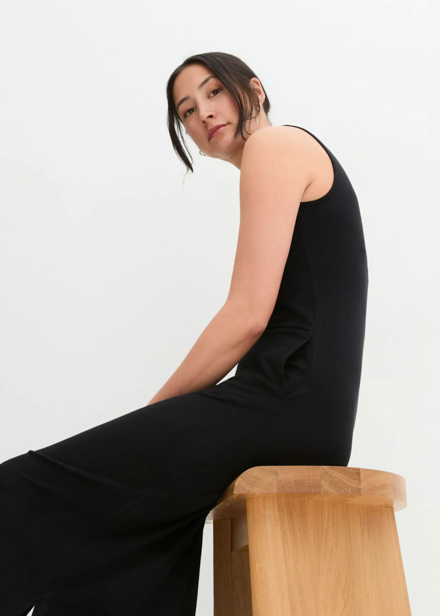 bonprix bonprix Vestido largo de mezcla de algodón y viscosa Negro New