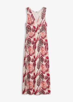 bonprix bonprix Vestido largo de mezcla de viscosa suave Blanco lana/fucsia con patrón paisley Online
