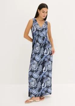 bonprix bonprix Vestido largo de mezcla de viscosa suave Blanco lana/fucsia con patrón paisley Online