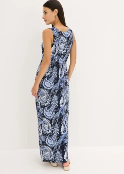 bonprix bonprix Vestido largo de mezcla de viscosa suave Blanco lana/fucsia con patrón paisley Online