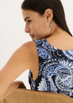bonprix bonprix Vestido largo de mezcla de viscosa suave Blanco lana/fucsia con patrón paisley Online