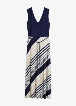 bonprix bonprix Vestido largo de mezcla de viscosa suave Azul marino-crema con rayas New