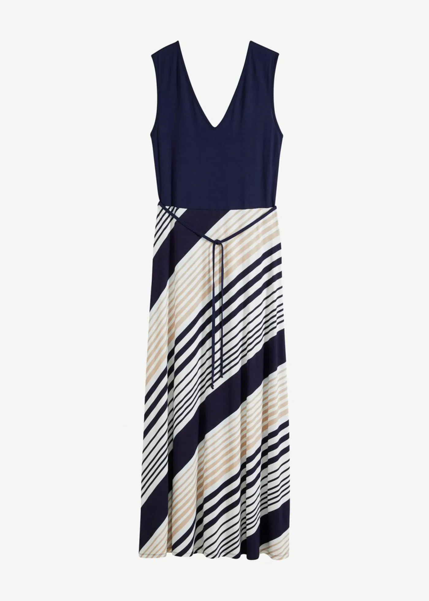 bonprix bonprix Vestido largo de mezcla de viscosa suave Azul marino-crema con rayas New