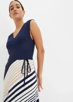 bonprix bonprix Vestido largo de mezcla de viscosa suave Azul marino-crema con rayas New