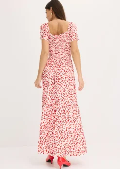 bonprix bonprix Vestido largo de mezcla de viscosa Blanco lana/fresa de flores Best
