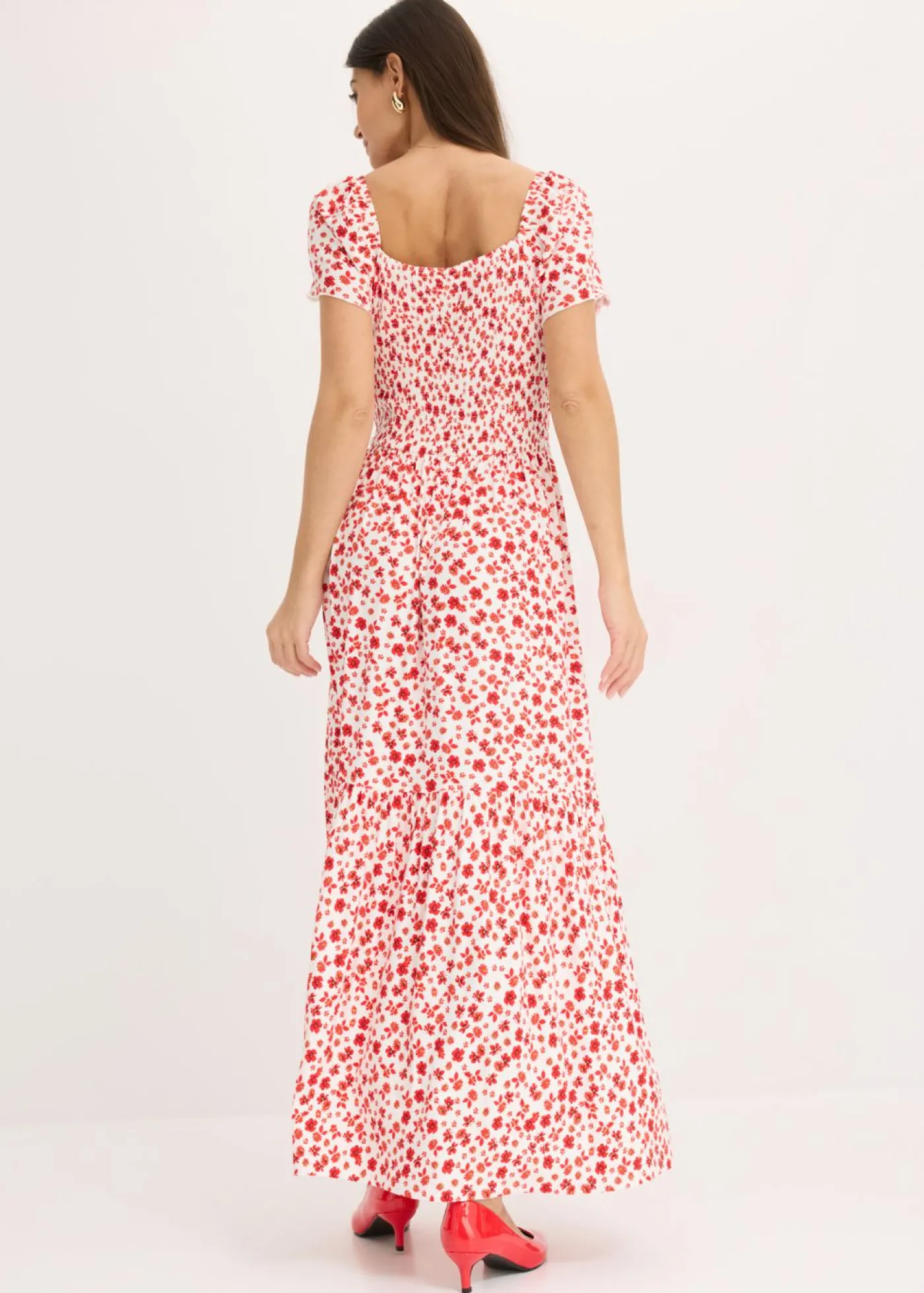 bonprix bonprix Vestido largo de mezcla de viscosa Blanco lana/fresa de flores Best