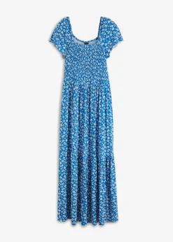 bonprix bonprix Vestido largo de mezcla de viscosa Azul-blanco lana de flores Clearance