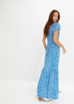 bonprix bonprix Vestido largo de mezcla de viscosa Azul-blanco lana de flores Clearance