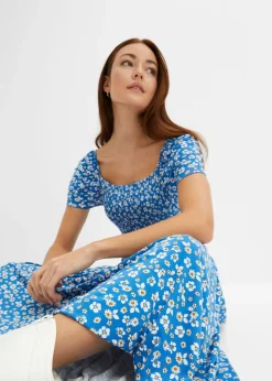 bonprix bonprix Vestido largo de mezcla de viscosa Azul-blanco lana de flores Clearance
