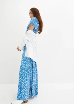 bonprix bonprix Vestido largo de mezcla de viscosa Azul-blanco lana de flores Clearance