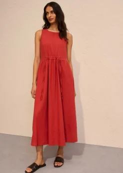 bonprix bonprix Vestido largo de mezcla ligera de lino y viscosa rojo carmín Online