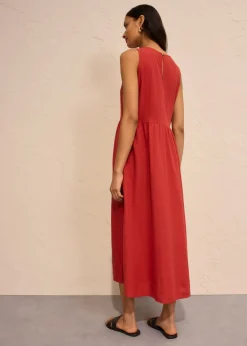 bonprix bonprix Vestido largo de mezcla ligera de lino y viscosa rojo carmín Online