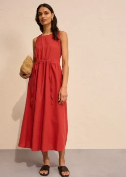 bonprix bonprix Vestido largo de mezcla ligera de lino y viscosa rojo carmín Online
