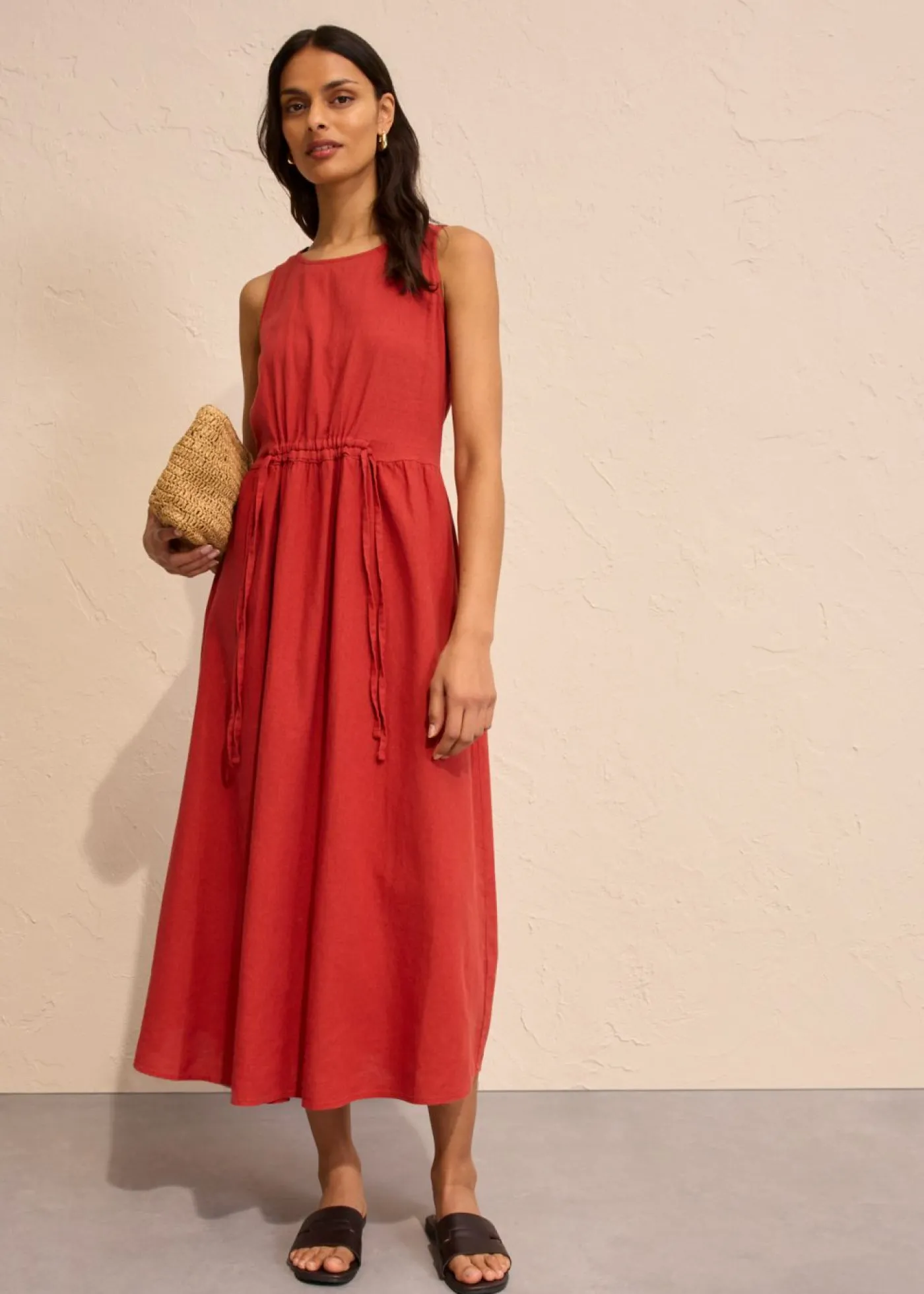 bonprix bonprix Vestido largo de mezcla ligera de lino y viscosa rojo carmín Online