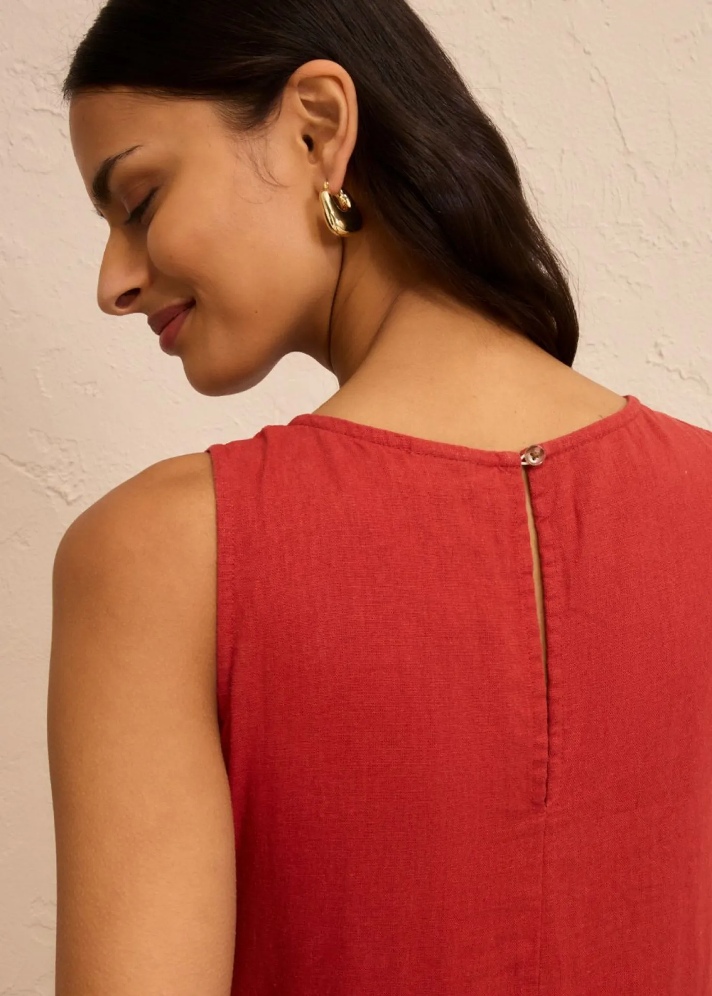 bonprix bonprix Vestido largo de mezcla ligera de lino y viscosa rojo carmín Online