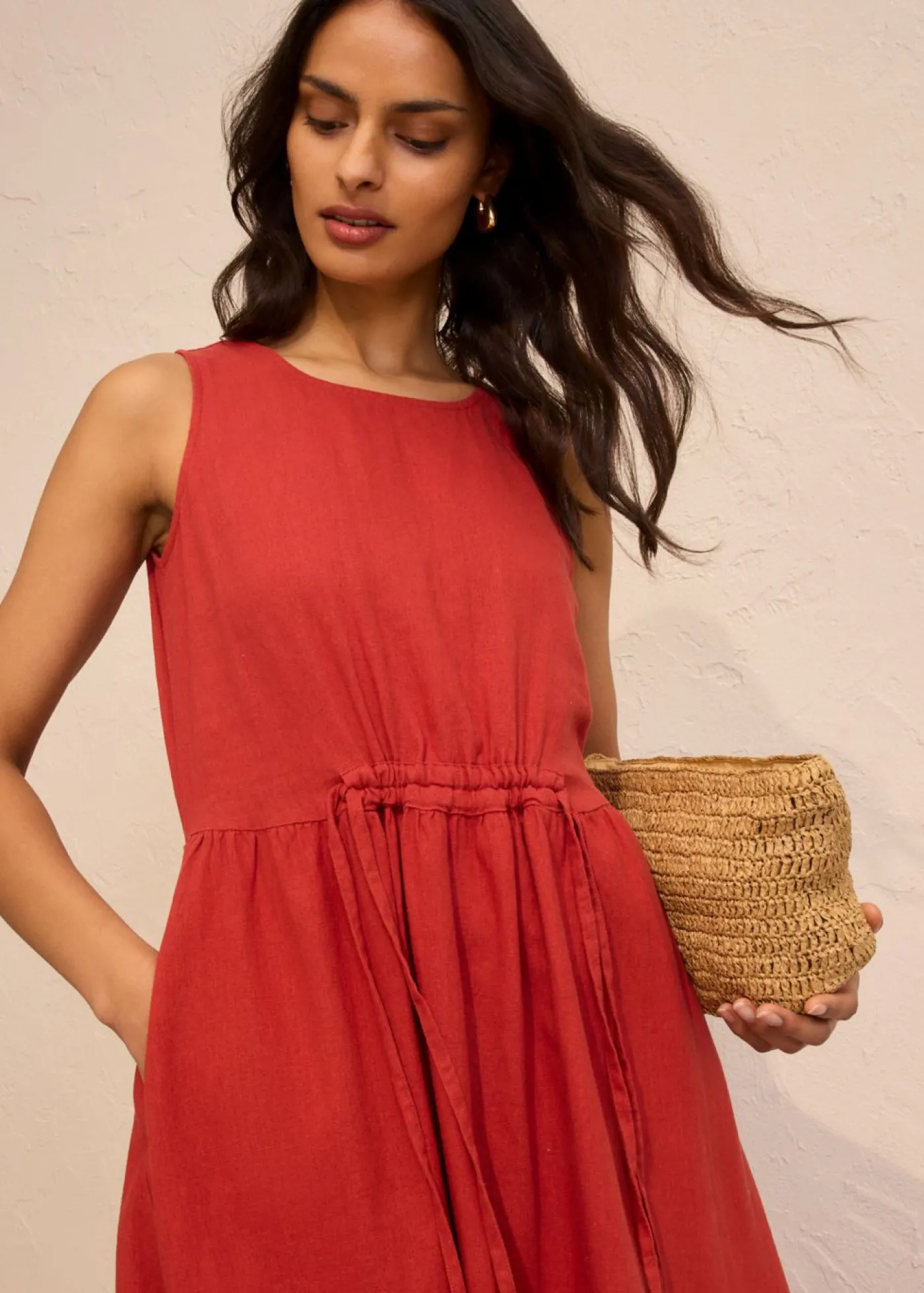 bonprix bonprix Vestido largo de mezcla ligera de lino y viscosa rojo carmín Online