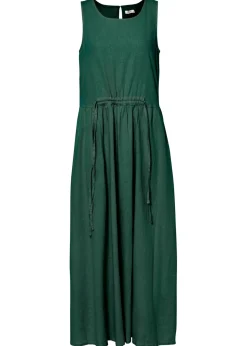 bonprix bonprix Vestido largo de mezcla ligera de lino y viscosa Verde oscuro Sale