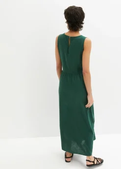 bonprix bonprix Vestido largo de mezcla ligera de lino y viscosa Verde oscuro Sale