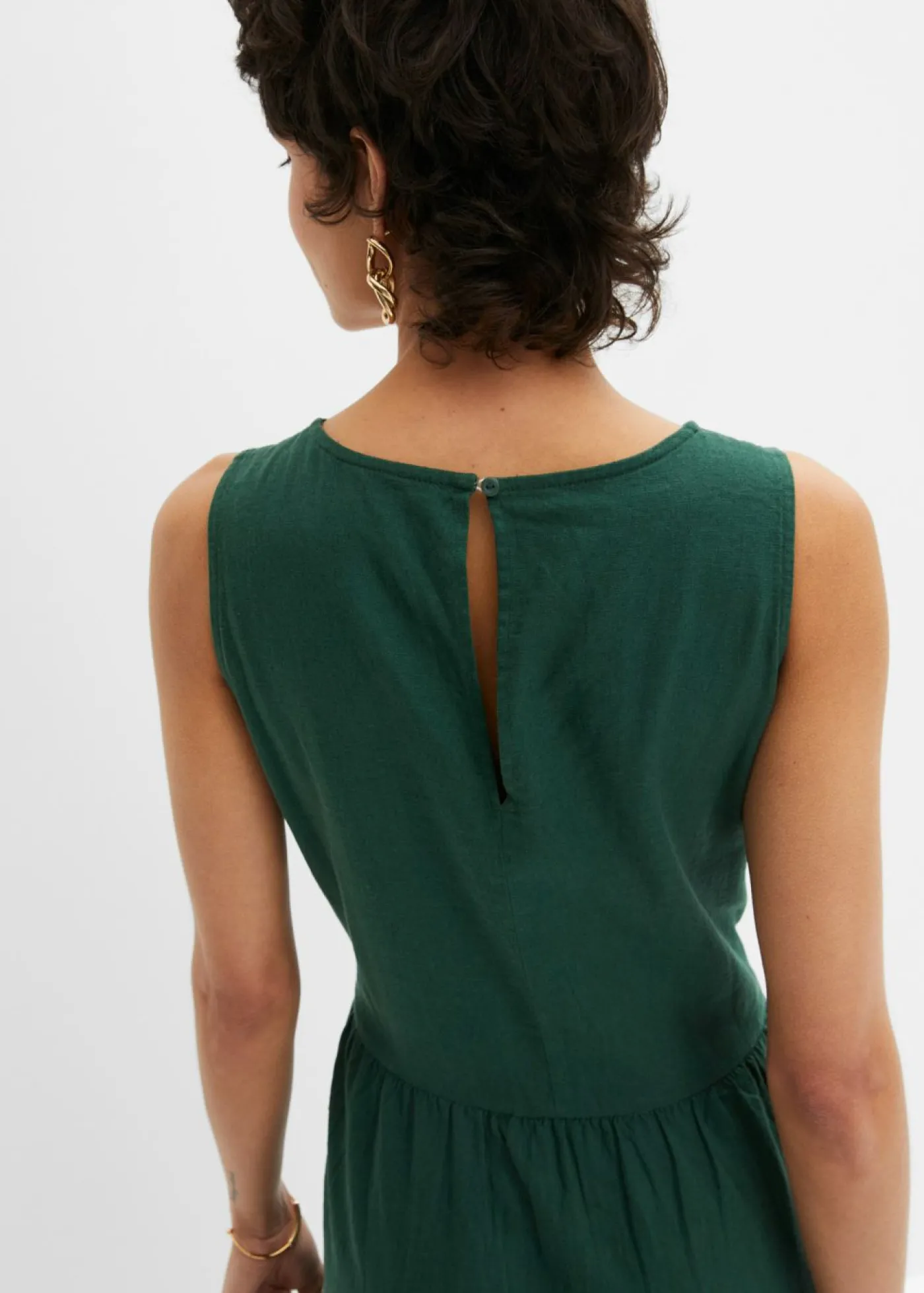 bonprix bonprix Vestido largo de mezcla ligera de lino y viscosa Verde oscuro Sale