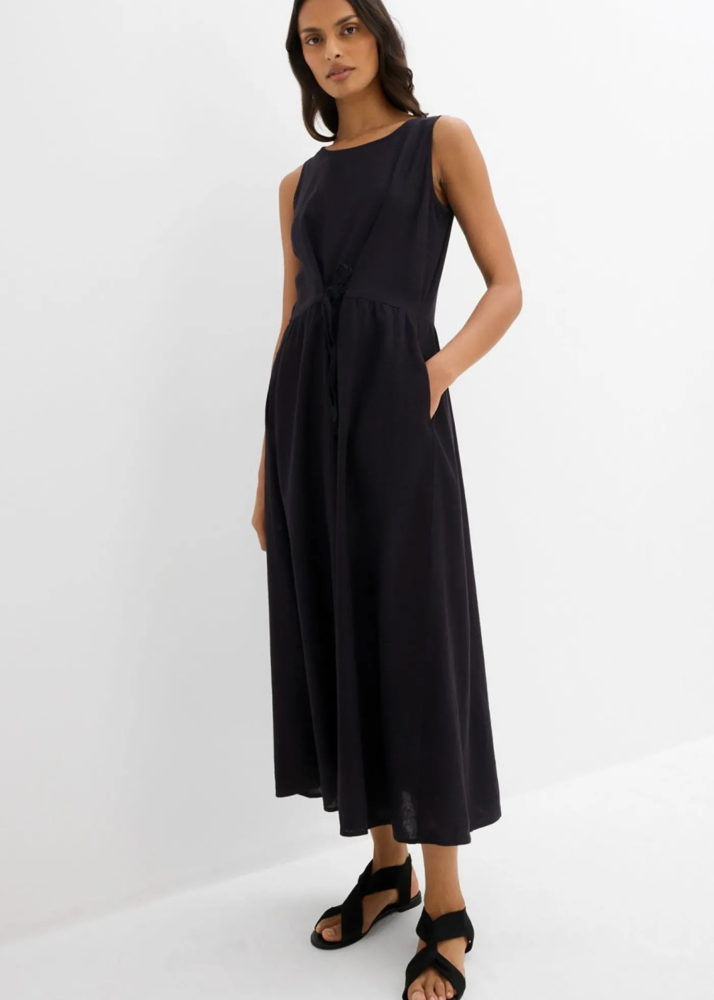 bonprix bonprix Vestido largo de mezcla ligera de lino y viscosa Negro New