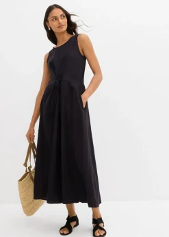 bonprix bonprix Vestido largo de mezcla ligera de lino y viscosa Negro New