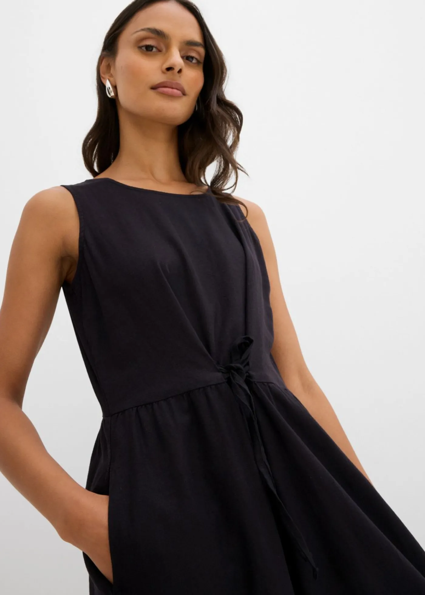 bonprix bonprix Vestido largo de mezcla ligera de lino y viscosa Negro New