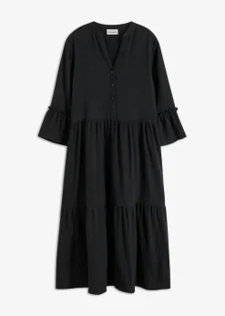 bonprix bonprix Vestido largo de muselina suave Negro Clearance