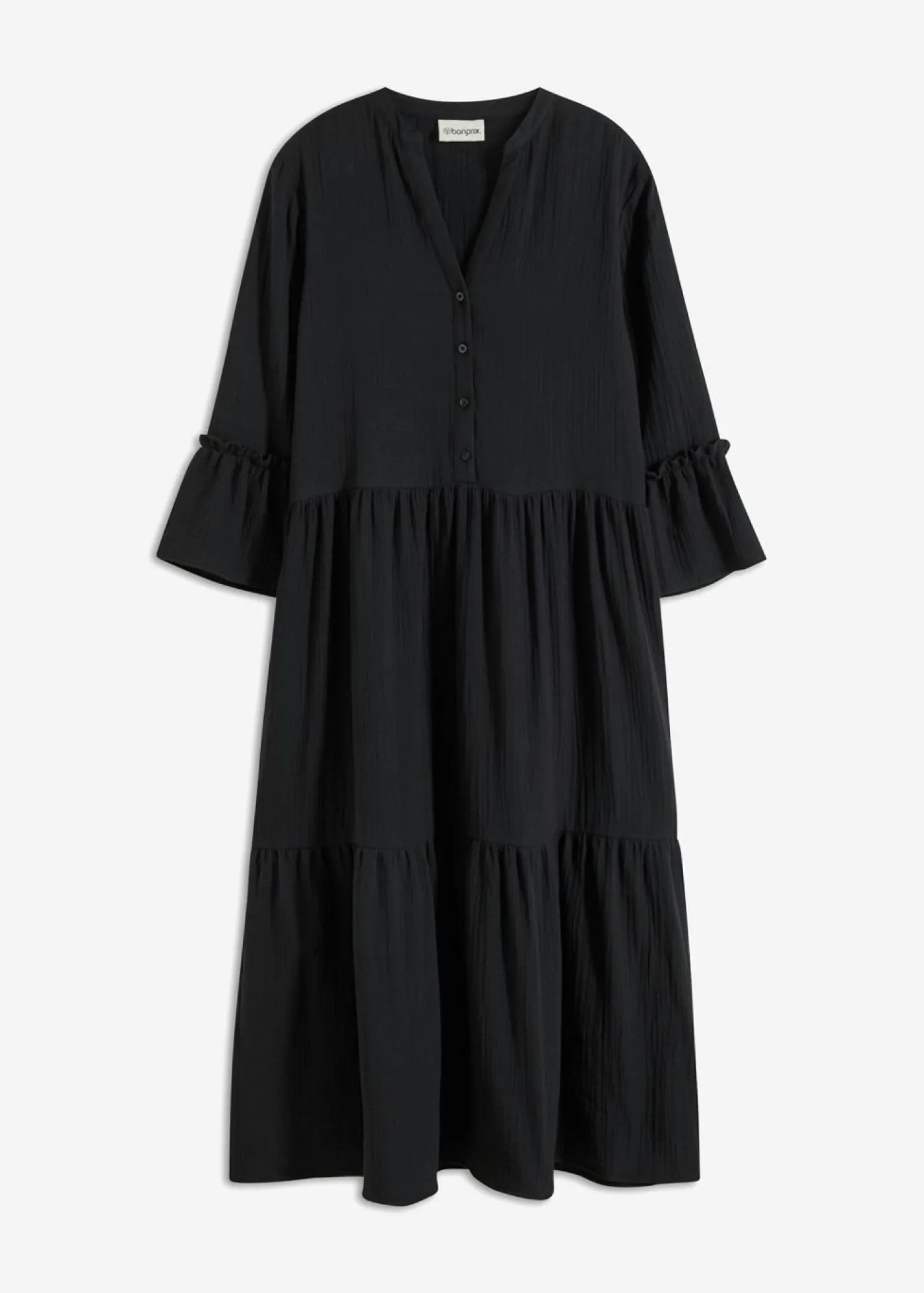 bonprix bonprix Vestido largo de muselina suave Negro Clearance