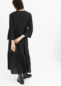bonprix bonprix Vestido largo de muselina suave Negro Clearance