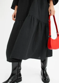 bonprix bonprix Vestido largo de muselina suave Negro Clearance