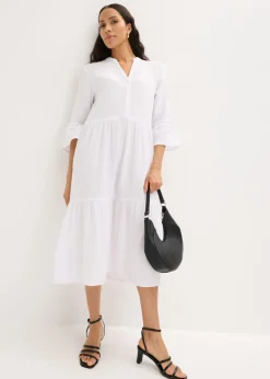 bonprix bonprix Vestido largo de muselina suave Blanco Online