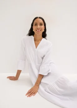 bonprix bonprix Vestido largo de muselina suave Blanco Online