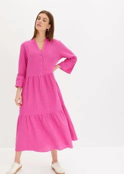 bonprix bonprix Vestido largo de muselina suave fucsia Online