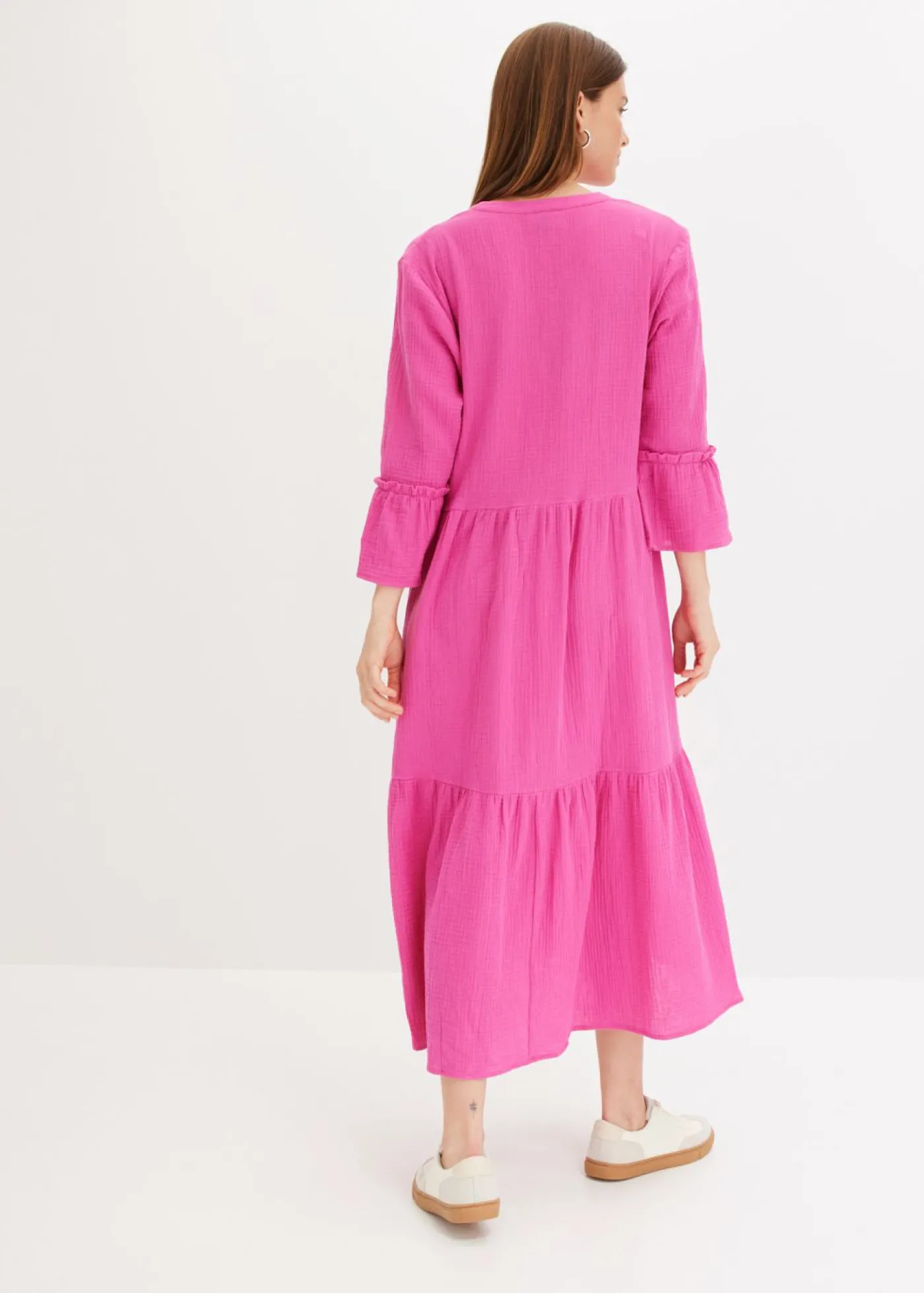 bonprix bonprix Vestido largo de muselina suave fucsia Online
