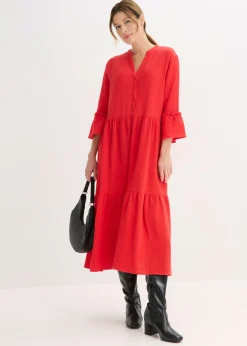 bonprix bonprix Vestido largo de muselina suave fresa Clearance