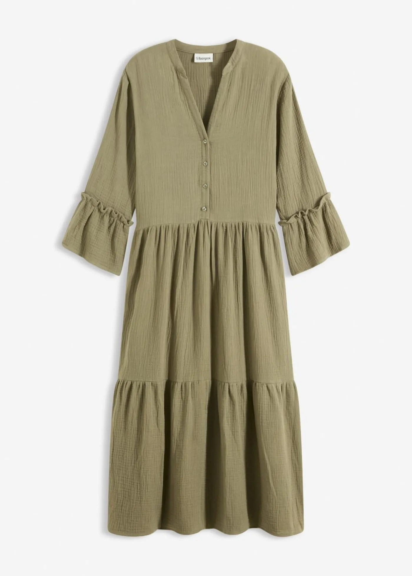 bonprix bonprix Vestido largo de muselina suave Verde oliva Sale