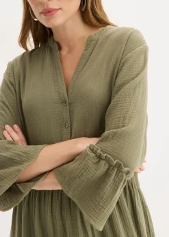 bonprix bonprix Vestido largo de muselina suave Verde oliva Sale