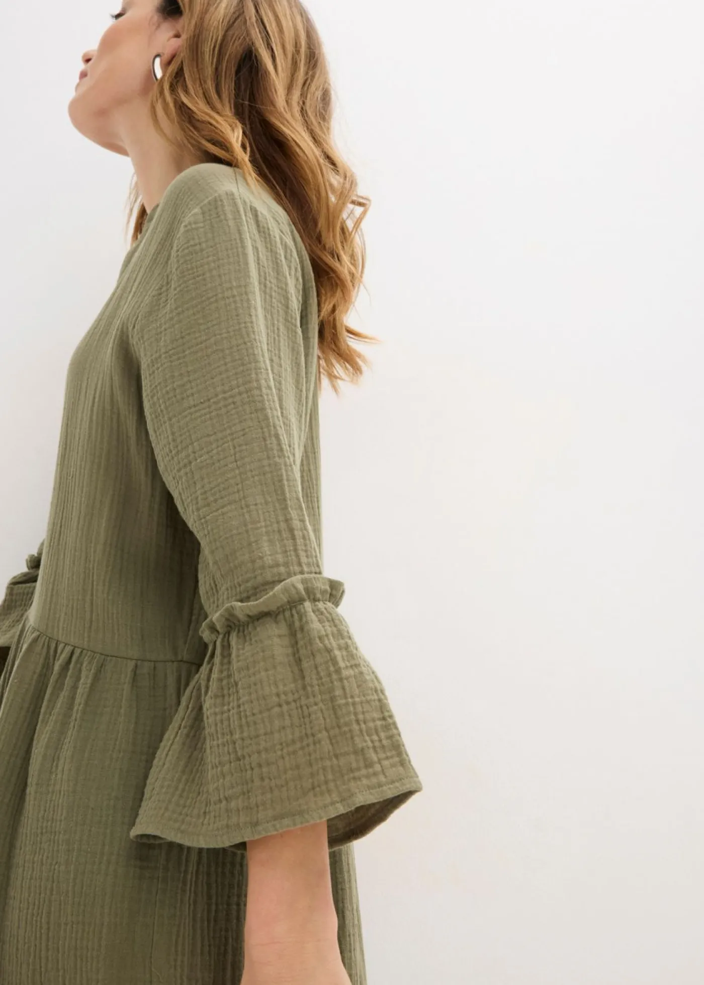 bonprix bonprix Vestido largo de muselina suave Verde oliva Sale