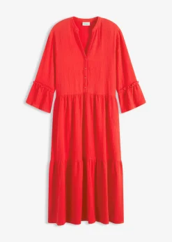 bonprix bonprix Vestido largo de muselina suave fresa Online