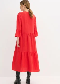 bonprix bonprix Vestido largo de muselina suave fresa Online