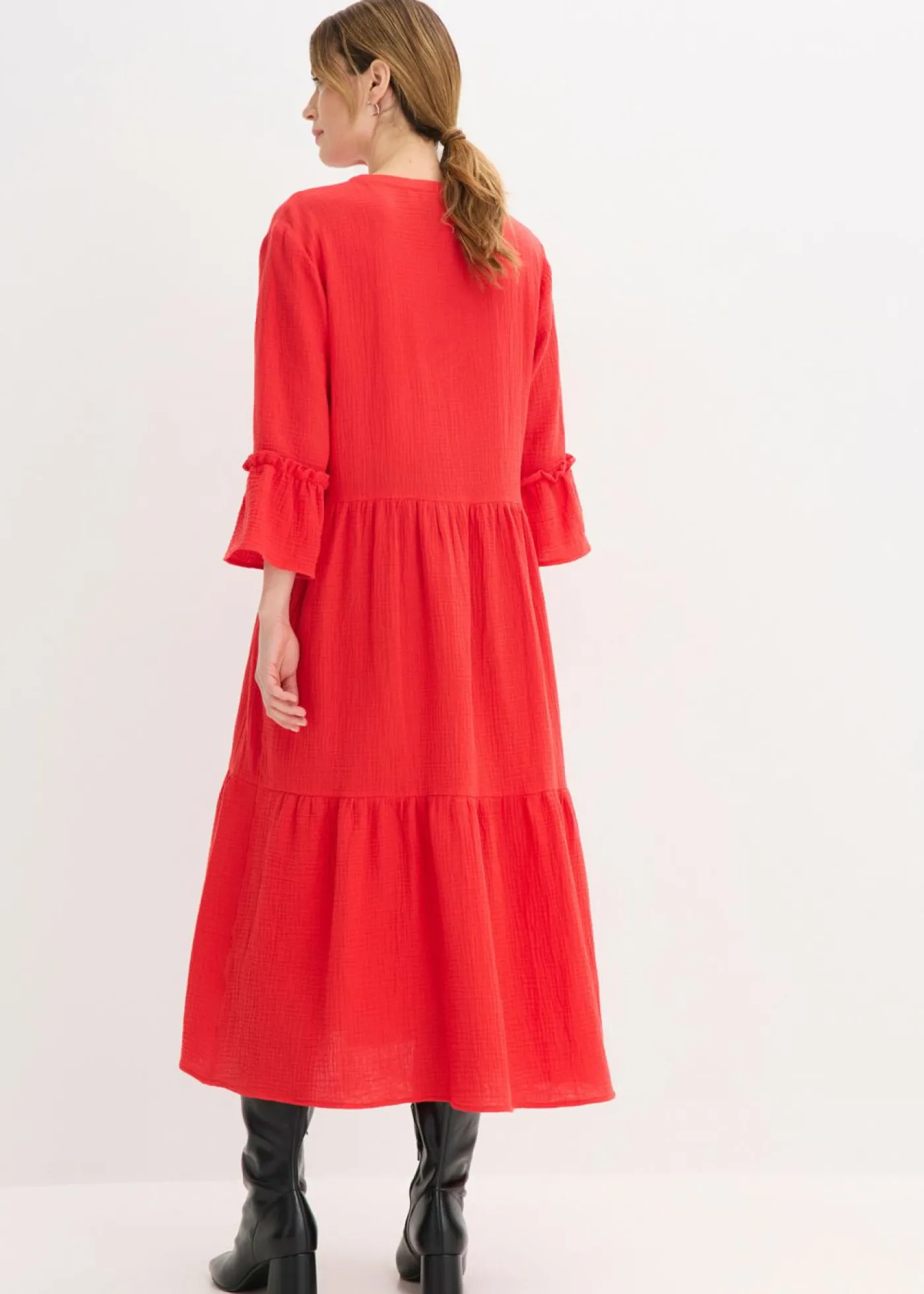 bonprix bonprix Vestido largo de muselina suave fresa Online
