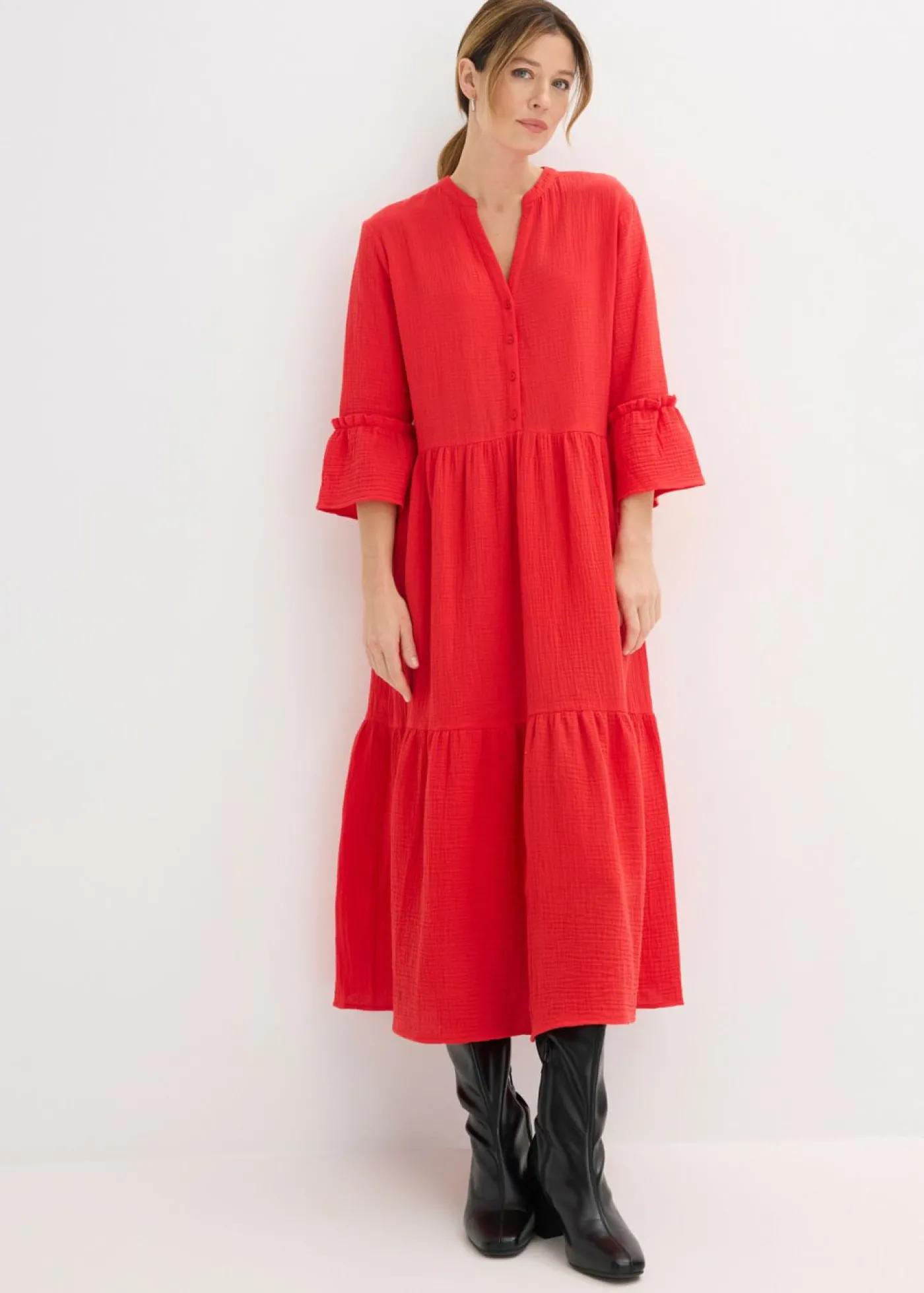 bonprix bonprix Vestido largo de muselina suave fresa Online