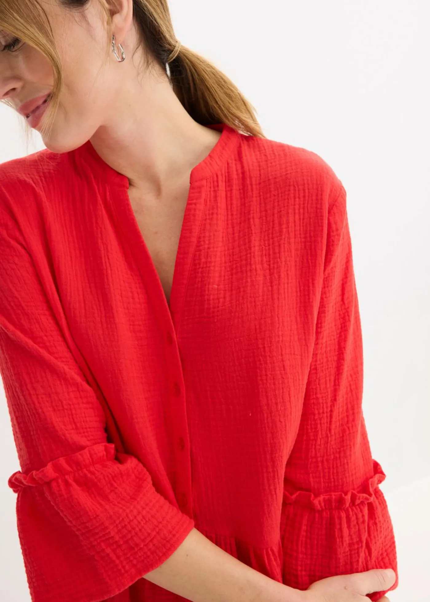 bonprix bonprix Vestido largo de muselina suave fresa Online