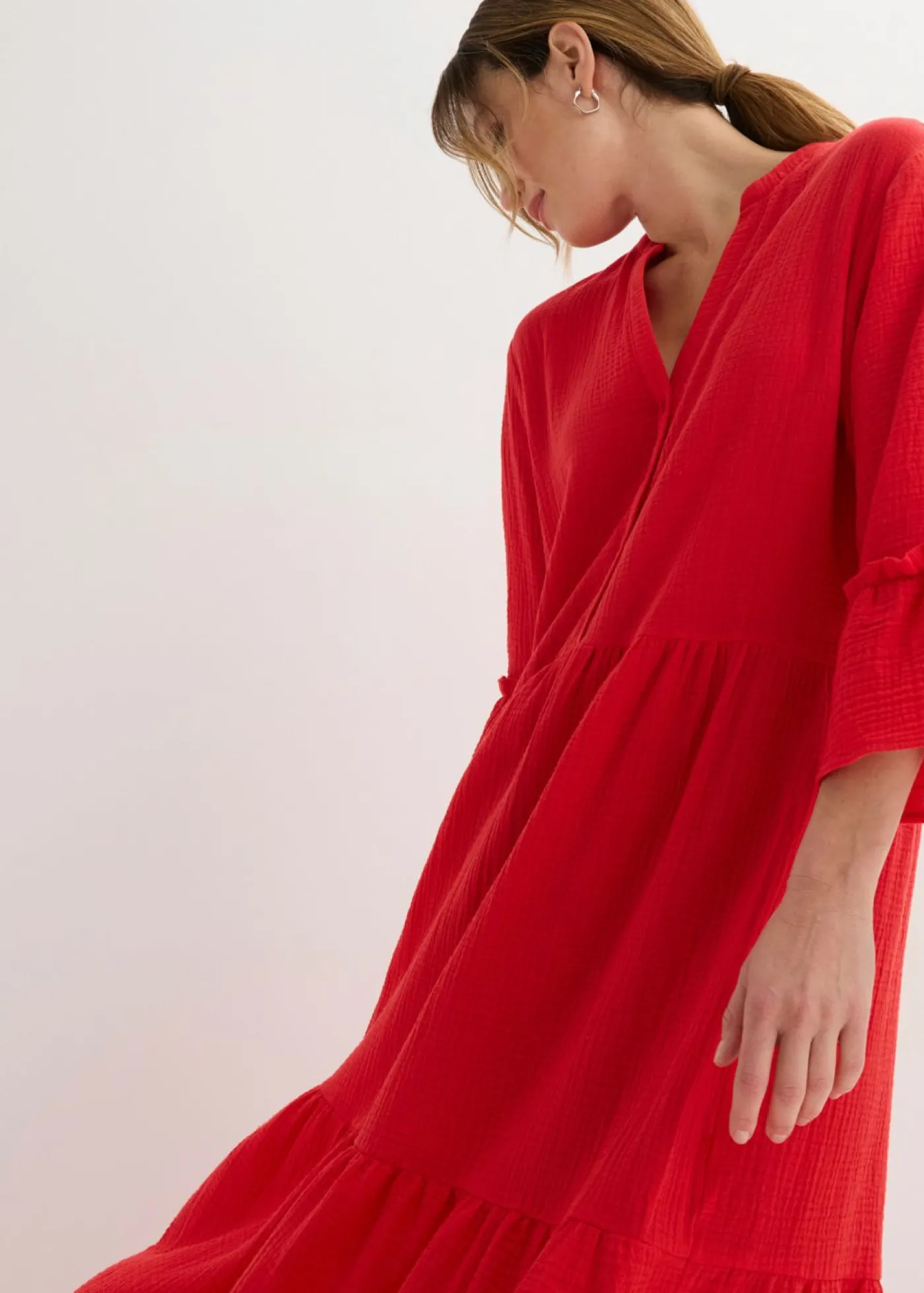bonprix bonprix Vestido largo de muselina suave fresa Online