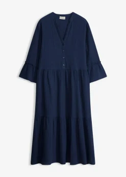 bonprix bonprix Vestido largo de muselina suave Azul marino New