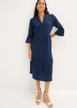 bonprix bonprix Vestido largo de muselina suave Azul marino New