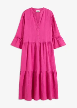 bonprix bonprix Vestido largo de muselina suave fucsia Outlet