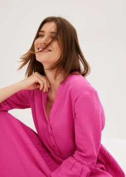 bonprix bonprix Vestido largo de muselina suave fucsia Outlet